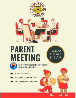 Flyer with information about Parent Meeting